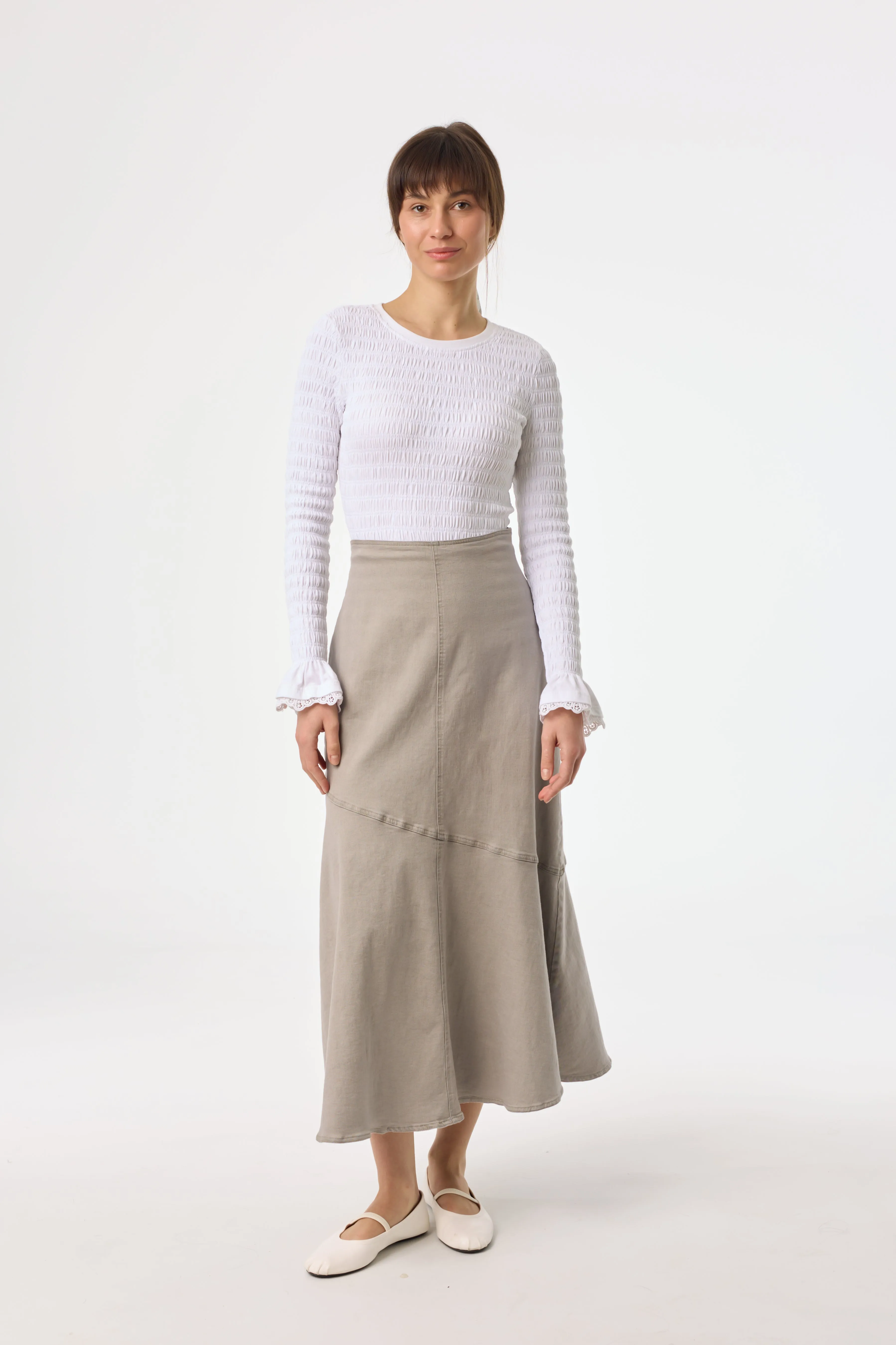 Light Grey Asymmetrical Hem Denim Skirt