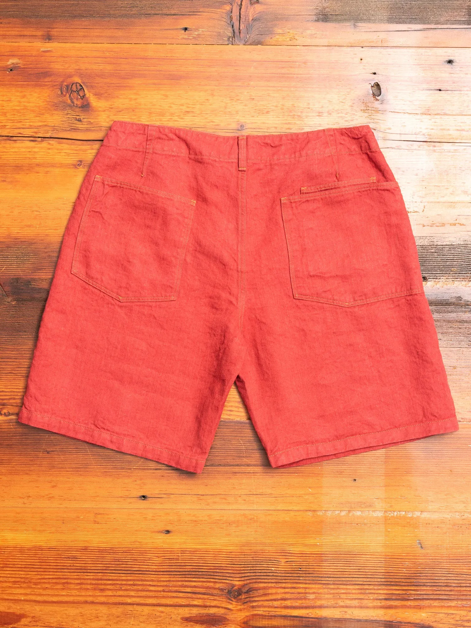 Linen Denim Shorts in Red