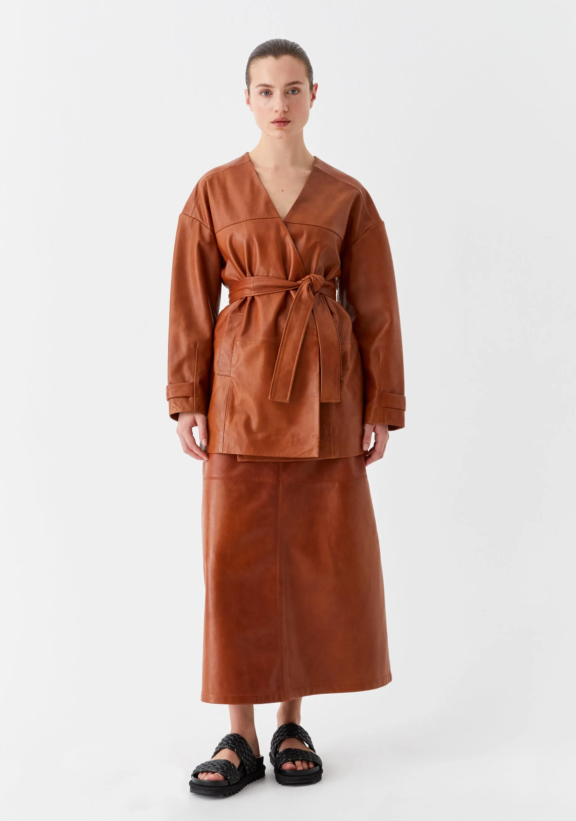Nikita Leather Skirt_Tan