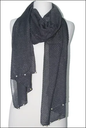 Pearl Embellished Edge Pleated Scarf