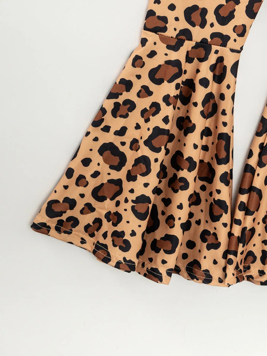 Pink Leopard Cross Ruffle Girl Bell Bottom Outfit
