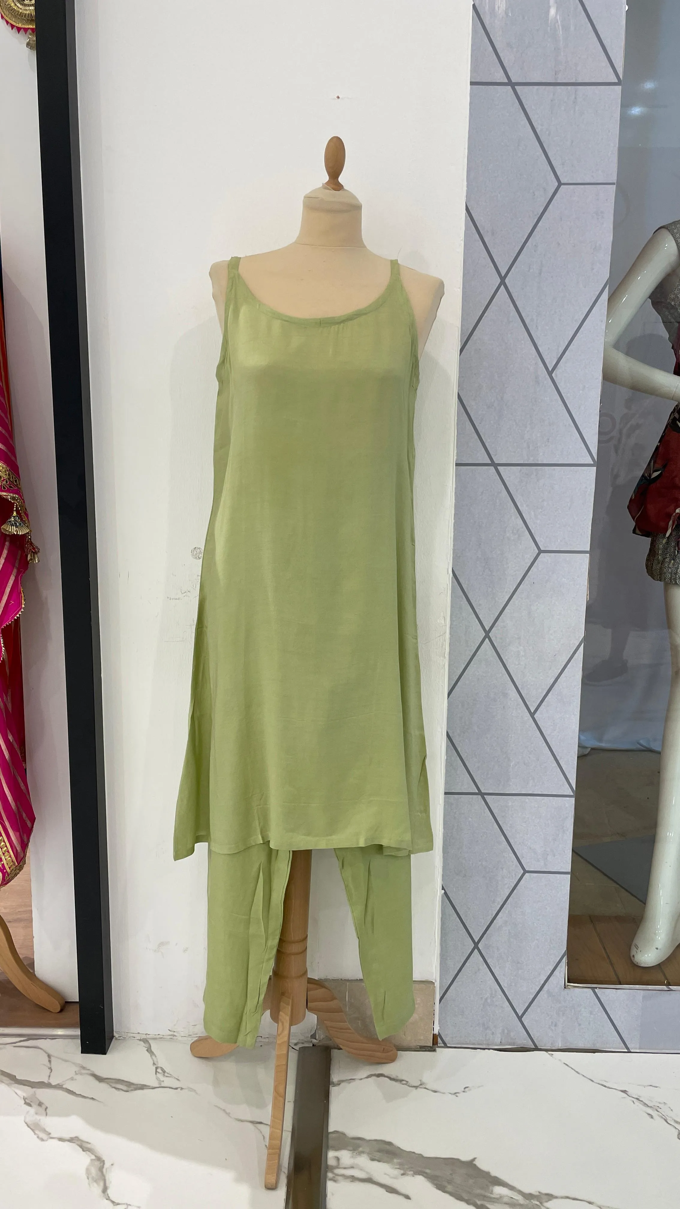 Saira Sage Green Kurta Set with White Beads (Ready to Wear)