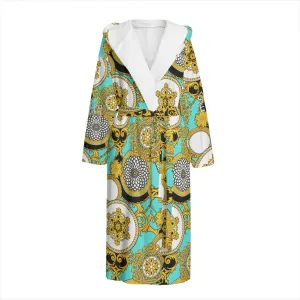 Sixty Eight 93 Logo White & Black Unisex Flannel Hooded Bathrobe #12