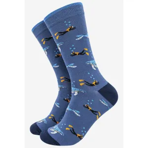 Sock Talk Navy Bamboo Scuba Diver And Whale