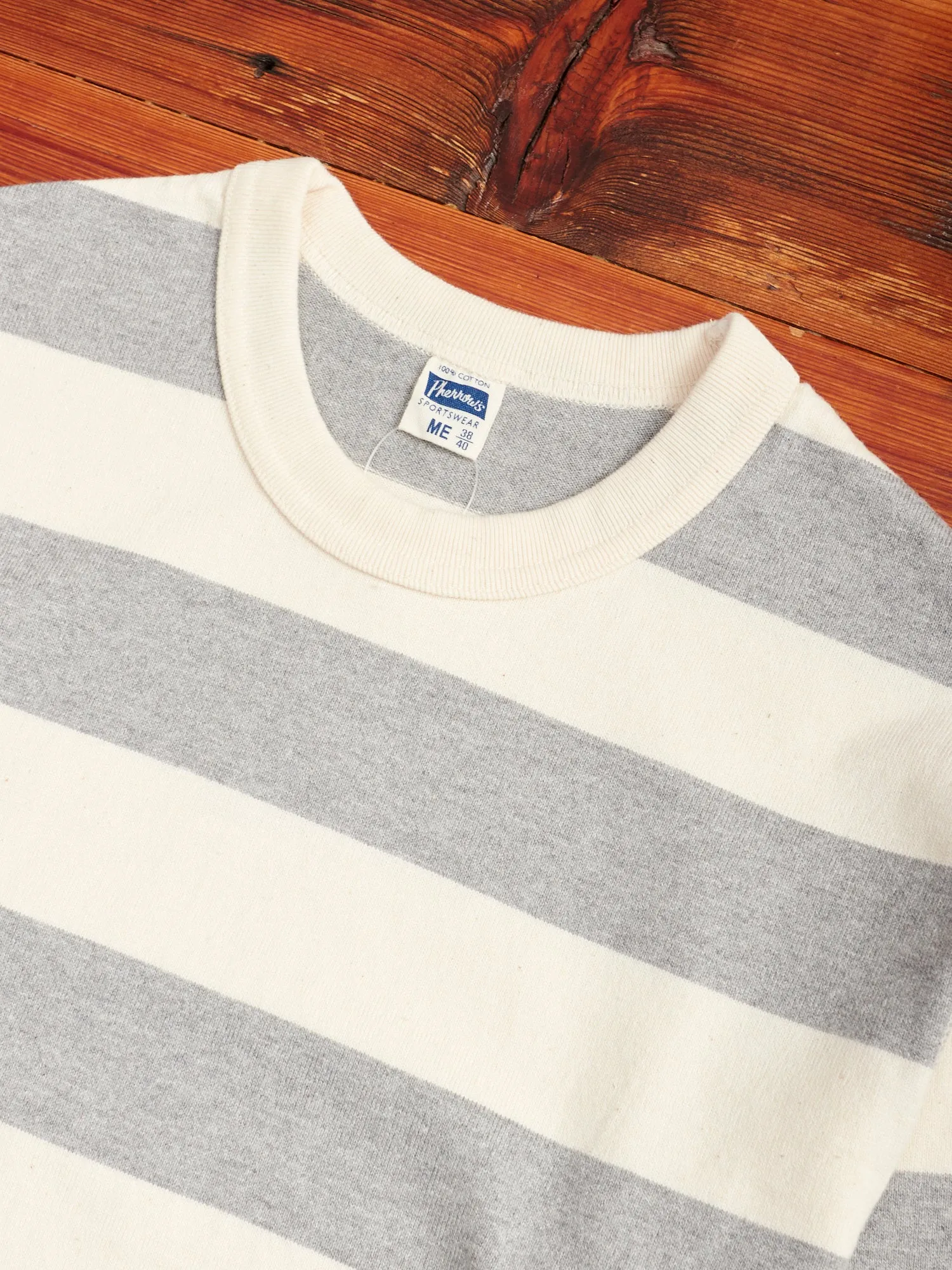 Striped Border Long Sleeve T-Shirt in Heather Grey