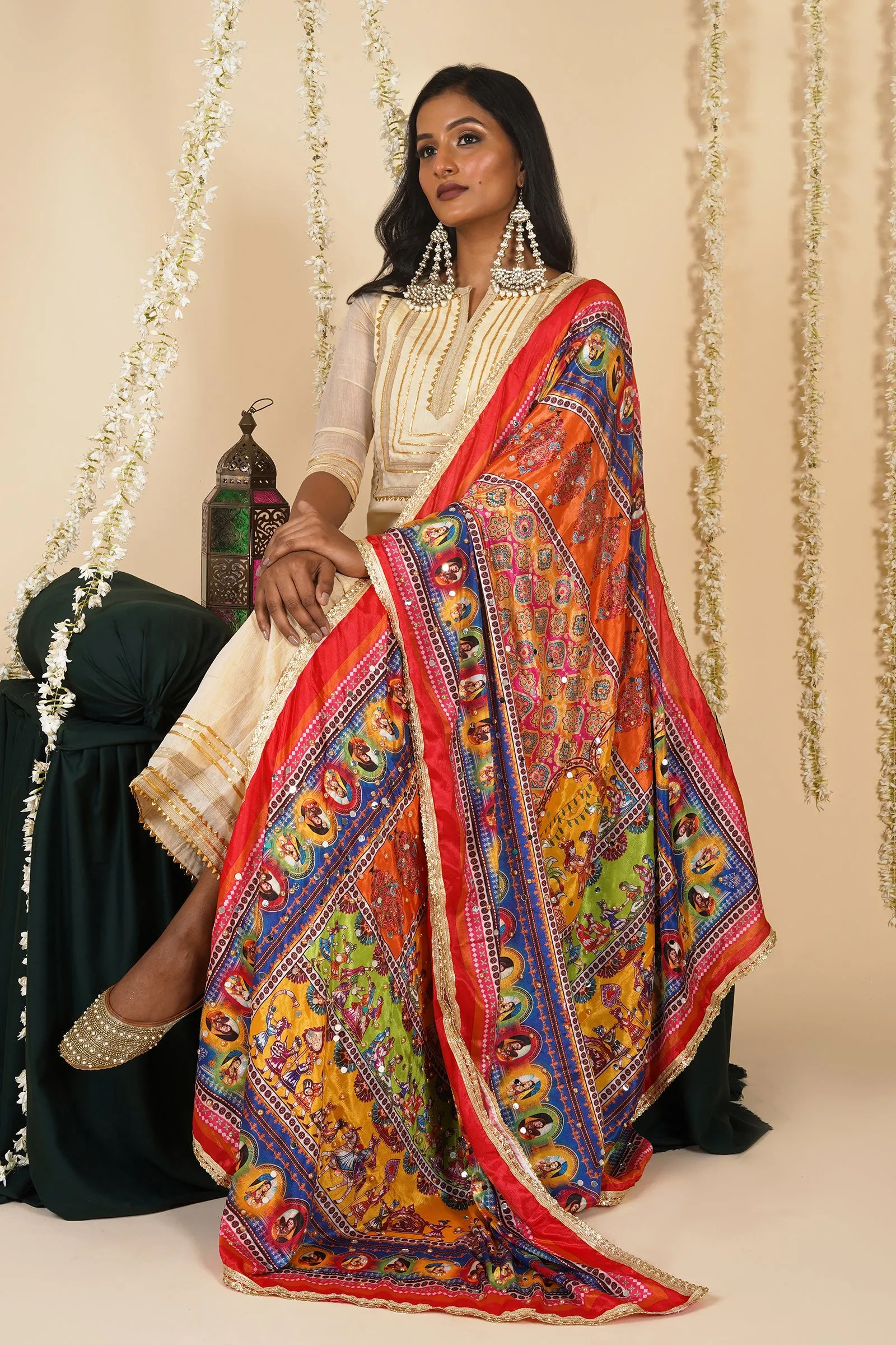 Teejh Meherbaan Embellished Printed Dupatta