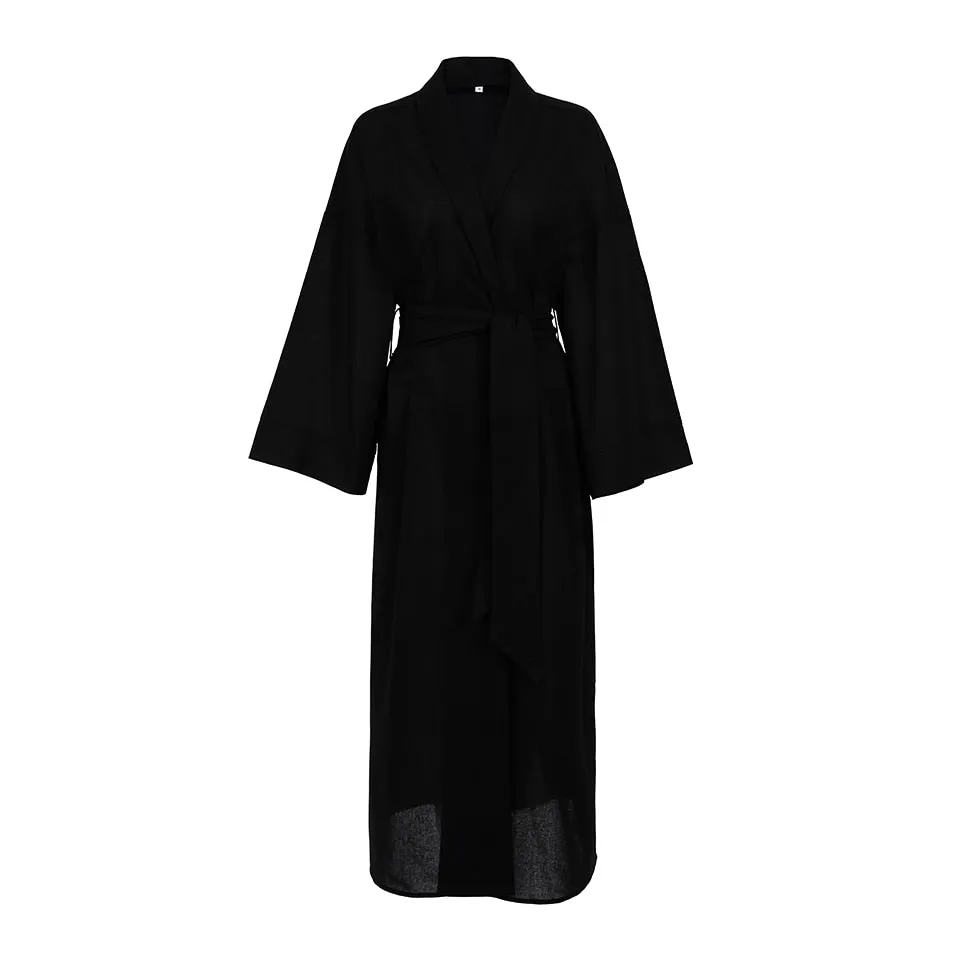 Wenkouban Pure Color Elegant Robes Women Sleepwear Full Sleeve Bathrobe Female Nightwear Lace Up Women's Pajamas Flare Sleeve Robe Nighite