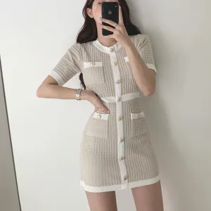 Yeknu Button Knitted Dress Bodycon Mini Vestido Curto Korean Summer Sexy Party Elegant Black Black Moda Feminina Ropa Mujer Robes