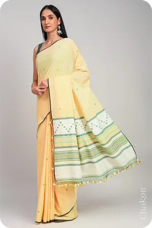 Yellow Offwhite Bhujodi Cotton Saree