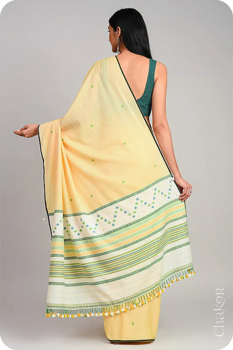 Yellow Offwhite Bhujodi Cotton Saree