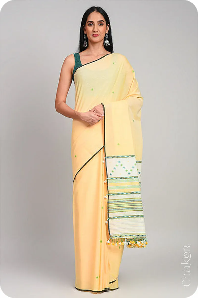 Yellow Offwhite Bhujodi Cotton Saree