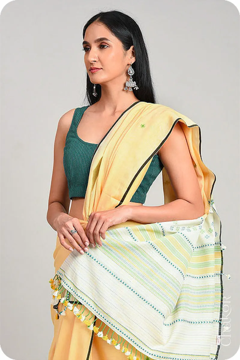 Yellow Offwhite Bhujodi Cotton Saree