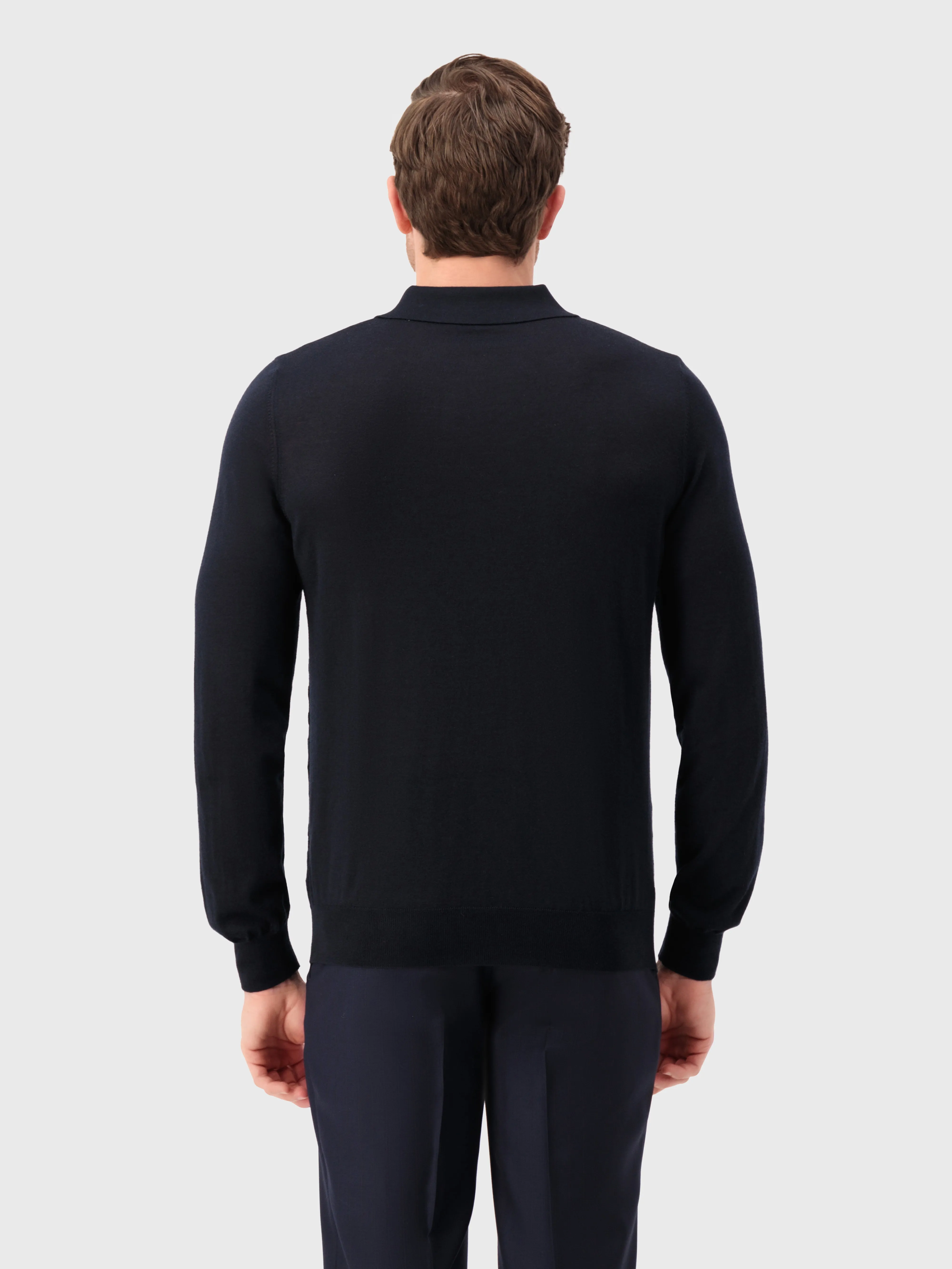 Zipped Polo Shirt in Cashmere and Silk Dark Navy