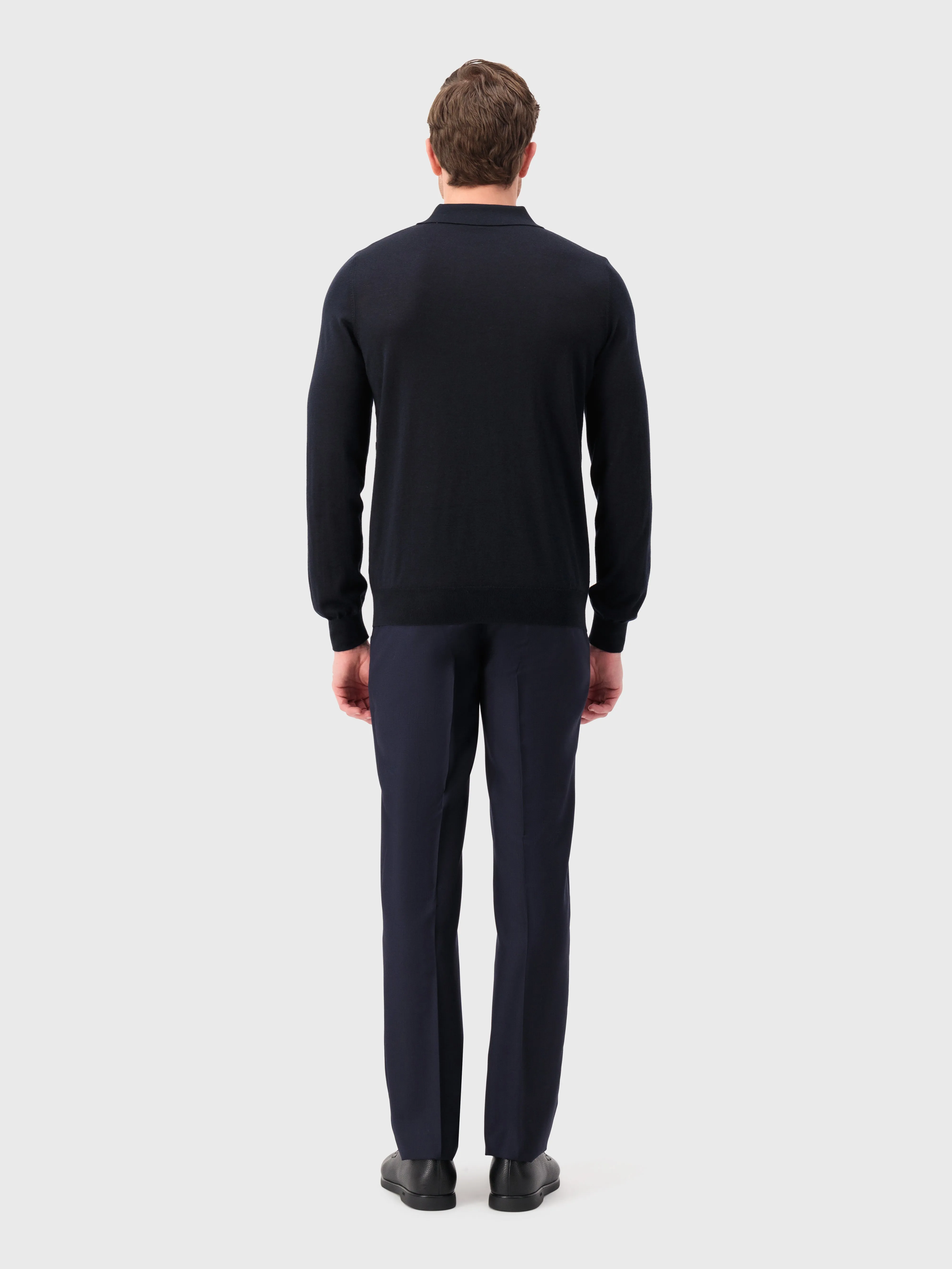 Zipped Polo Shirt in Cashmere and Silk Dark Navy